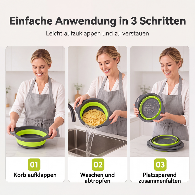 🥗 3-teiliges klappbares Sieb-Set mit Abtropfboden 💧