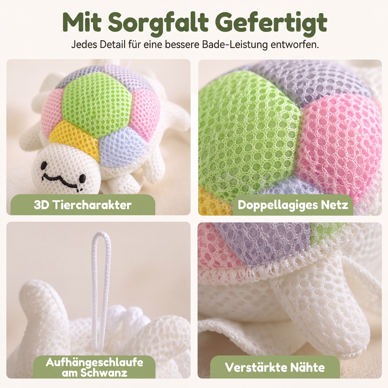 🐢 Niedlicher Cartoon-Tier-Badeschwamm für Kinder mit Aufhängekordel 🌈