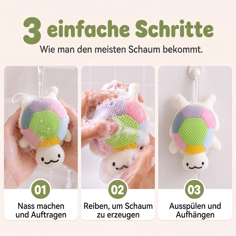 🐢 Niedlicher Cartoon-Tier-Badeschwamm für Kinder mit Aufhängekordel 🌈