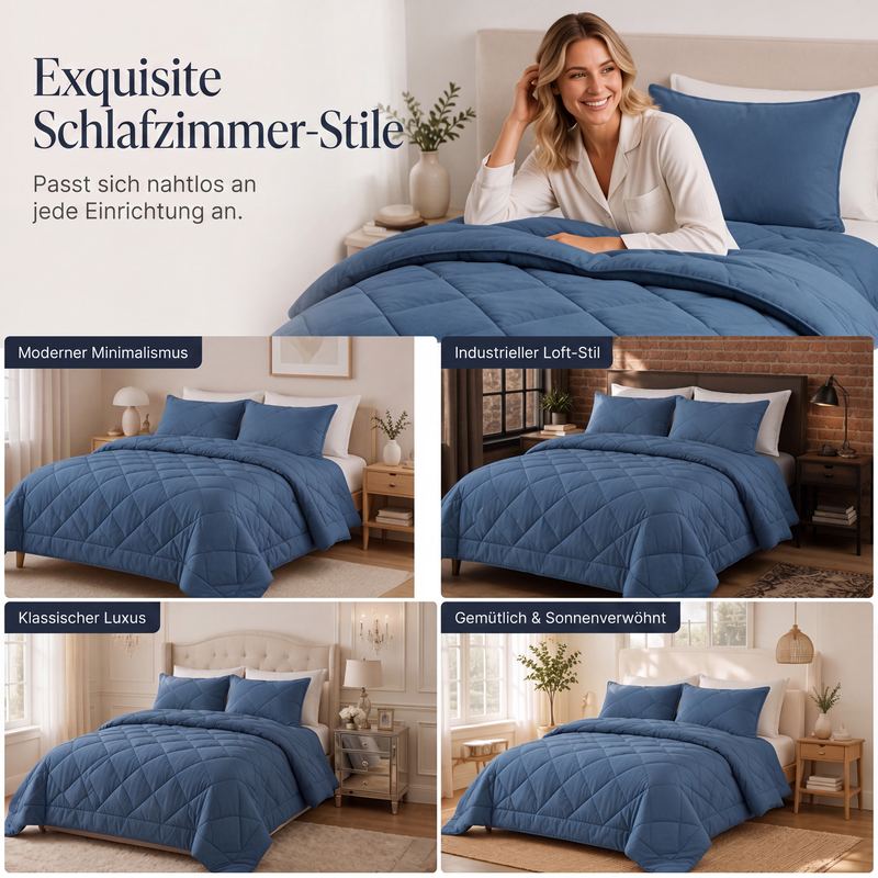 🛏️ 50 % Rabatt!! ☁️3-teiliges Steppdecken-Set mit Kissenbezügen