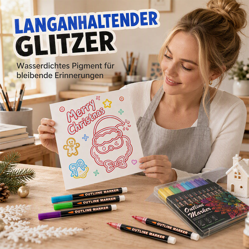 Doppellinien-Metallic-Konturmarker-Set Glitzer-Kunststifte