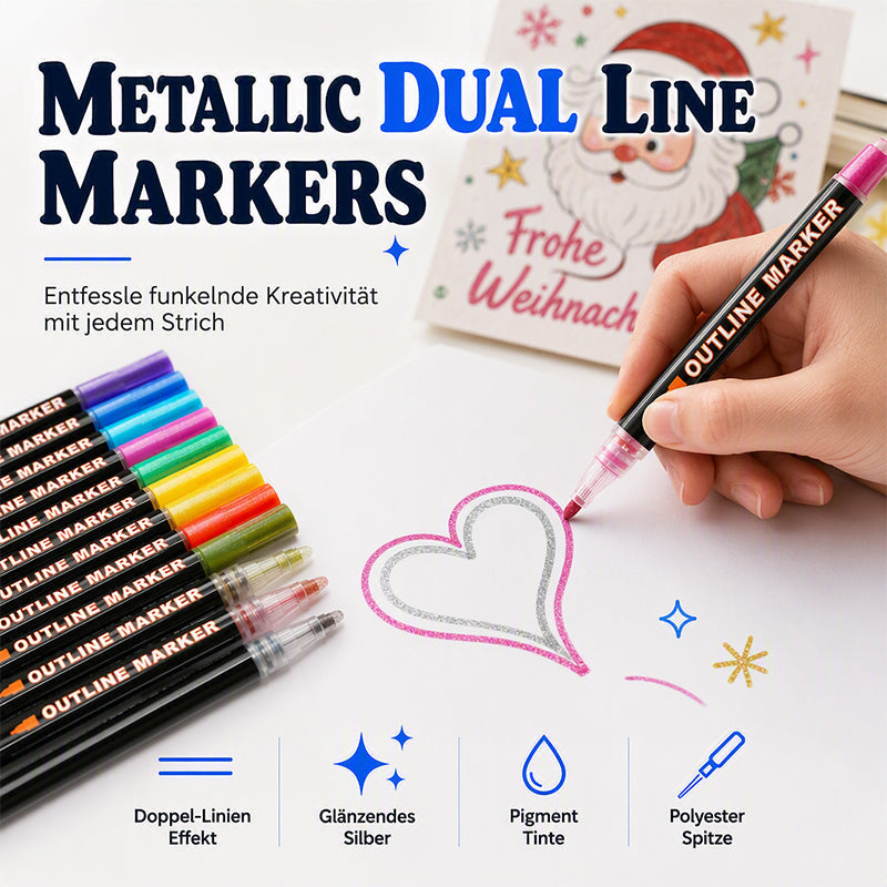 Doppellinien-Metallic-Konturmarker-Set Glitzer-Kunststifte