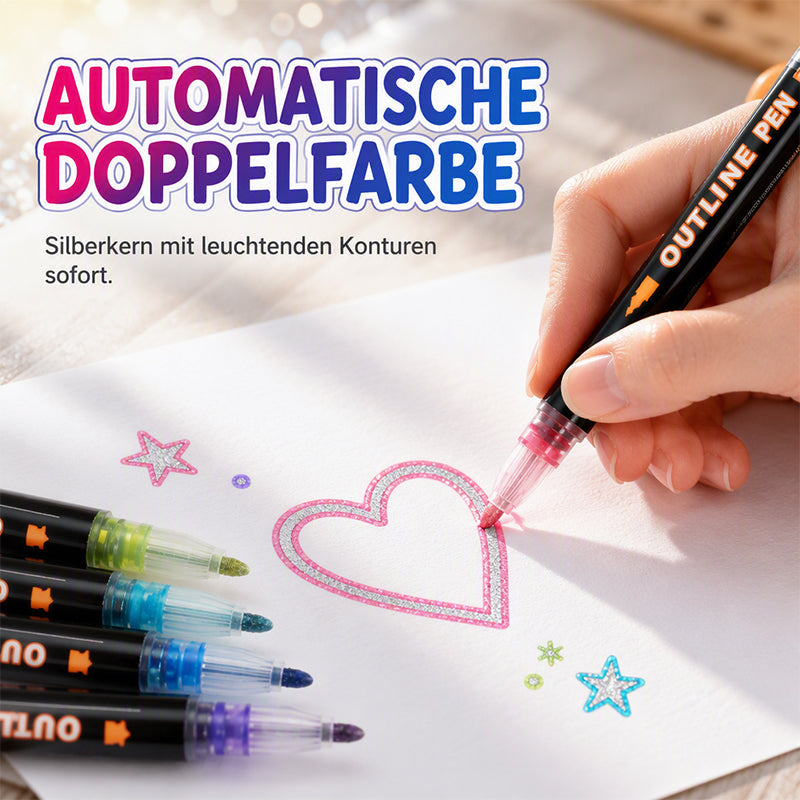 Doppellinien-Metallic-Konturmarker-Set Glitzer-Kunststifte