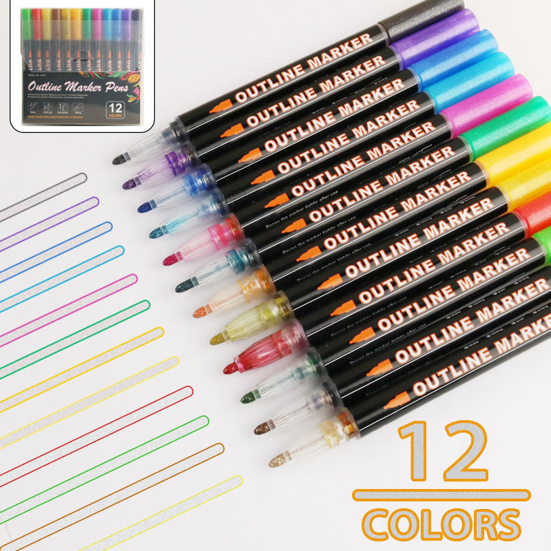 Doppellinien-Metallic-Konturmarker-Set Glitzer-Kunststifte