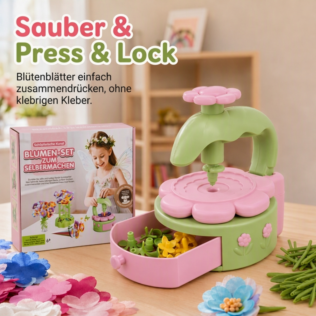 🌸 DIY-Blumenstrauß-Bastelset für Kinder mit Blumenpresse – Kunst- und Bastelspielzeug, Geschenk für Mädchen