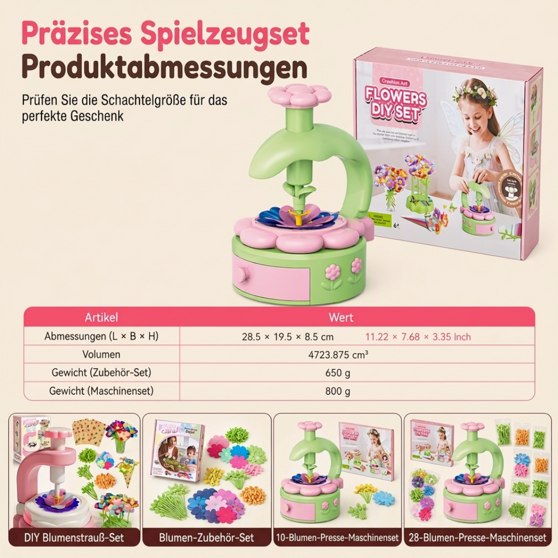 🌸 DIY-Blumenstrauß-Bastelset für Kinder mit Blumenpresse – Kunst- und Bastelspielzeug, Geschenk für Mädchen