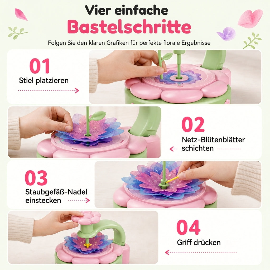 🌸 DIY-Blumenstrauß-Bastelset für Kinder mit Blumenpresse – Kunst- und Bastelspielzeug, Geschenk für Mädchen