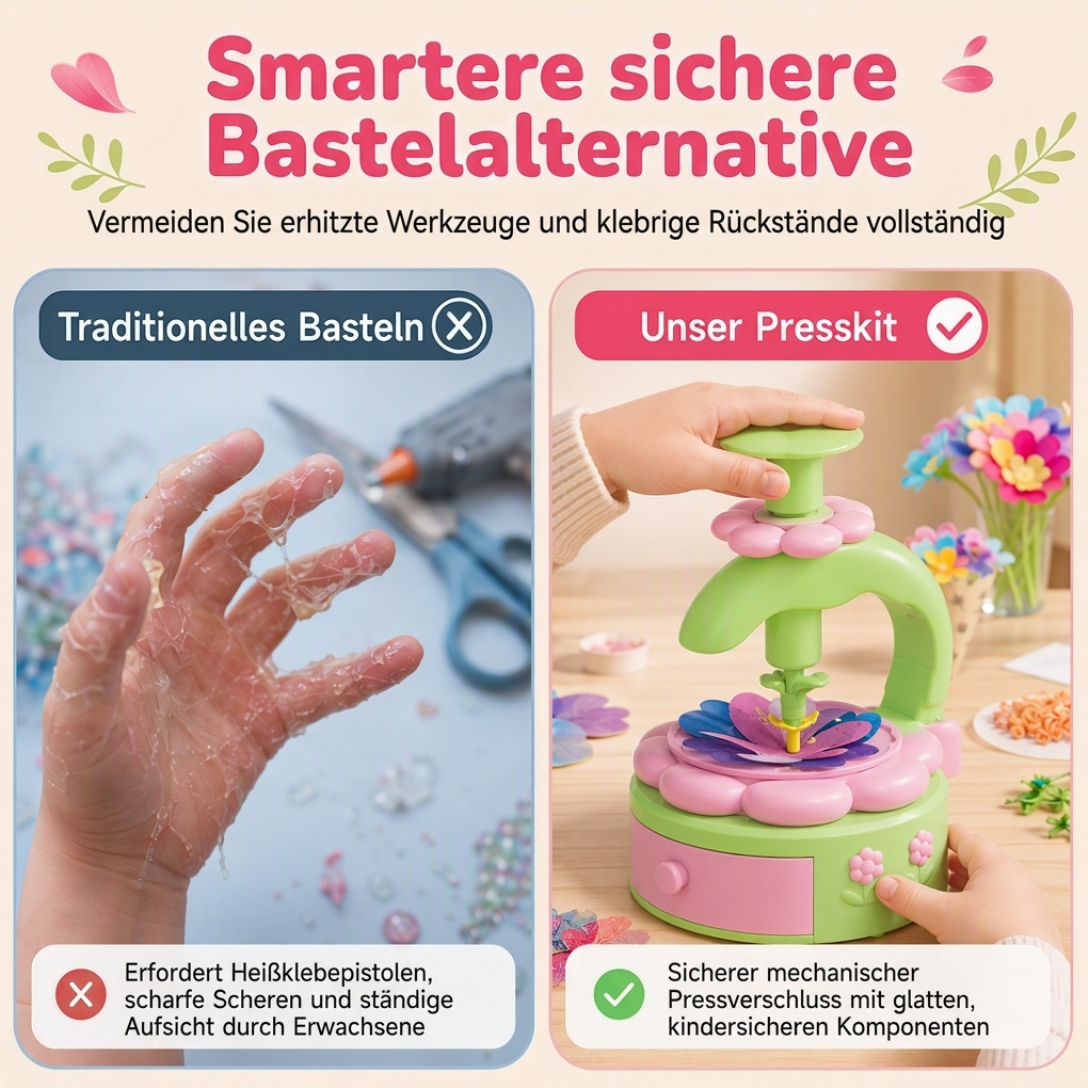 🌸 DIY-Blumenstrauß-Bastelset für Kinder mit Blumenpresse – Kunst- und Bastelspielzeug, Geschenk für Mädchen
