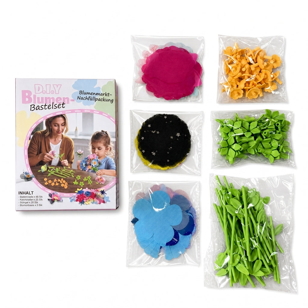 🌸 DIY-Blumenstrauß-Bastelset für Kinder mit Blumenpresse – Kunst- und Bastelspielzeug, Geschenk für Mädchen
