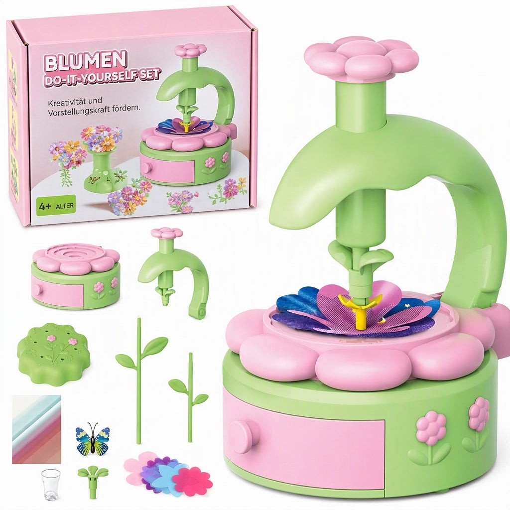 🌸 DIY-Blumenstrauß-Bastelset für Kinder mit Blumenpresse – Kunst- und Bastelspielzeug, Geschenk für Mädchen