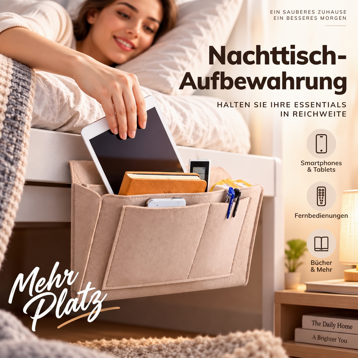 ⚡ Nur online gültige Rabatte 💰 Werkzeugfreier Bettseitiger Organizer – Einschubtasche für das Bett zur einfachen Aufbewahrung