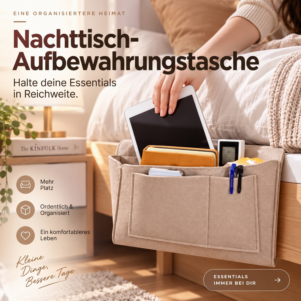 ⚡ Nur online gültige Rabatte 💰 Werkzeugfreier Bettseitiger Organizer – Einschubtasche für das Bett zur einfachen Aufbewahrung