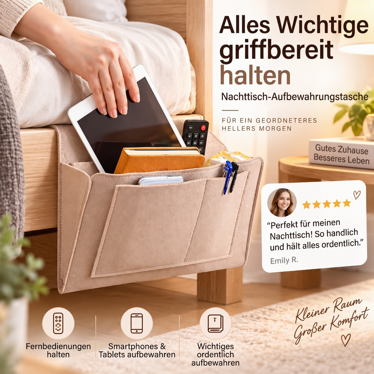 ⚡ Nur online gültige Rabatte 💰 Werkzeugfreier Bettseitiger Organizer – Einschubtasche für das Bett zur einfachen Aufbewahrung