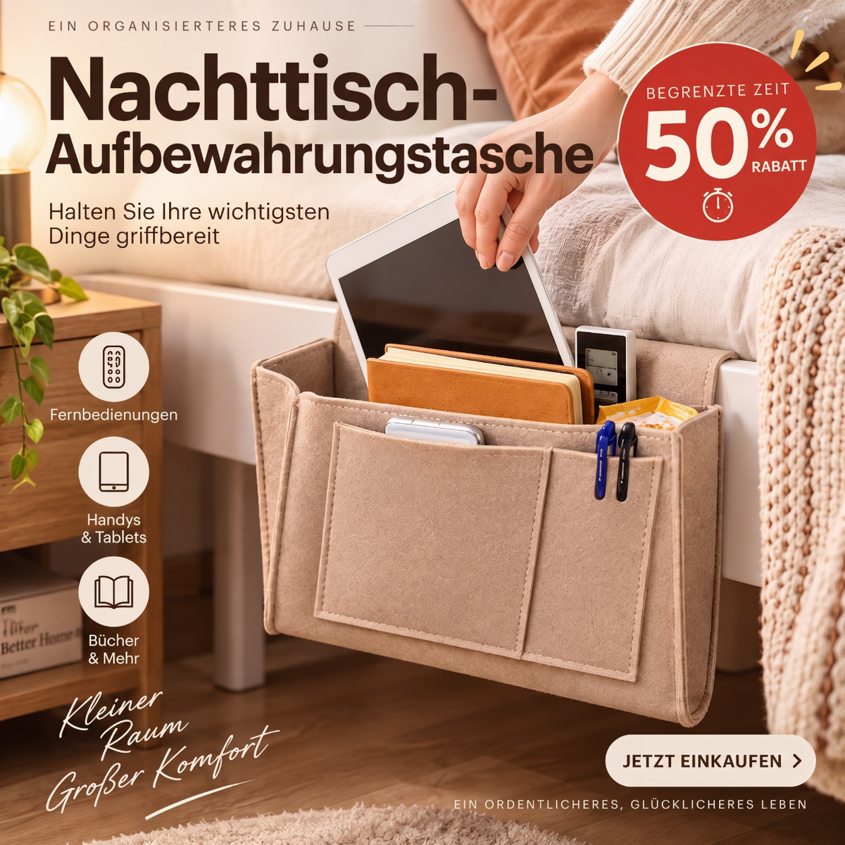 ⚡ Nur online gültige Rabatte 💰 Werkzeugfreier Bettseitiger Organizer – Einschubtasche für das Bett zur einfachen Aufbewahrung
