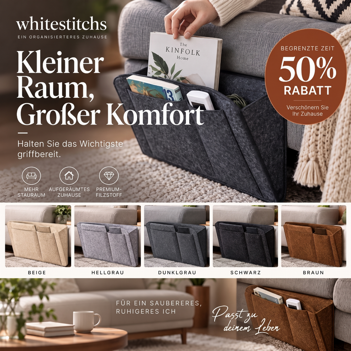 ⚡ Nur online gültige Rabatte 💰 Werkzeugfreier Bettseitiger Organizer – Einschubtasche für das Bett zur einfachen Aufbewahrung