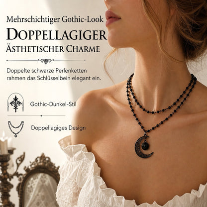 🖤 Sparen Sie 50 %! 🌙 Gothische Halskette aus Kristallperlen – Anhänger in Form eines hohlen Mondes ✨