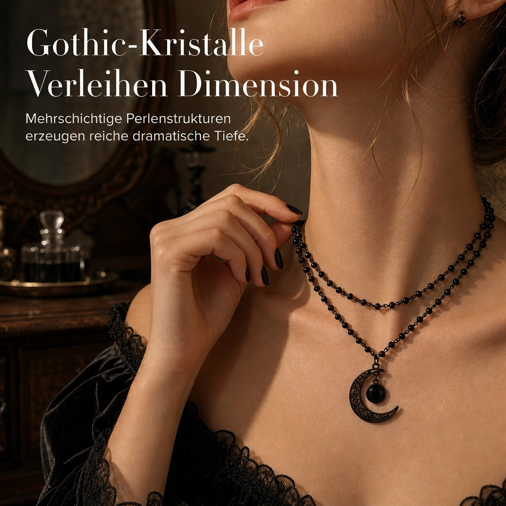 🖤 Sparen Sie 50 %! 🌙 Gothische Halskette aus Kristallperlen – Anhänger in Form eines hohlen Mondes ✨