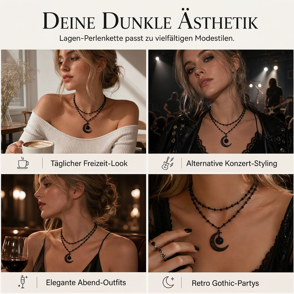 🖤 Sparen Sie 50 %! 🌙 Gothische Halskette aus Kristallperlen – Anhänger in Form eines hohlen Mondes ✨