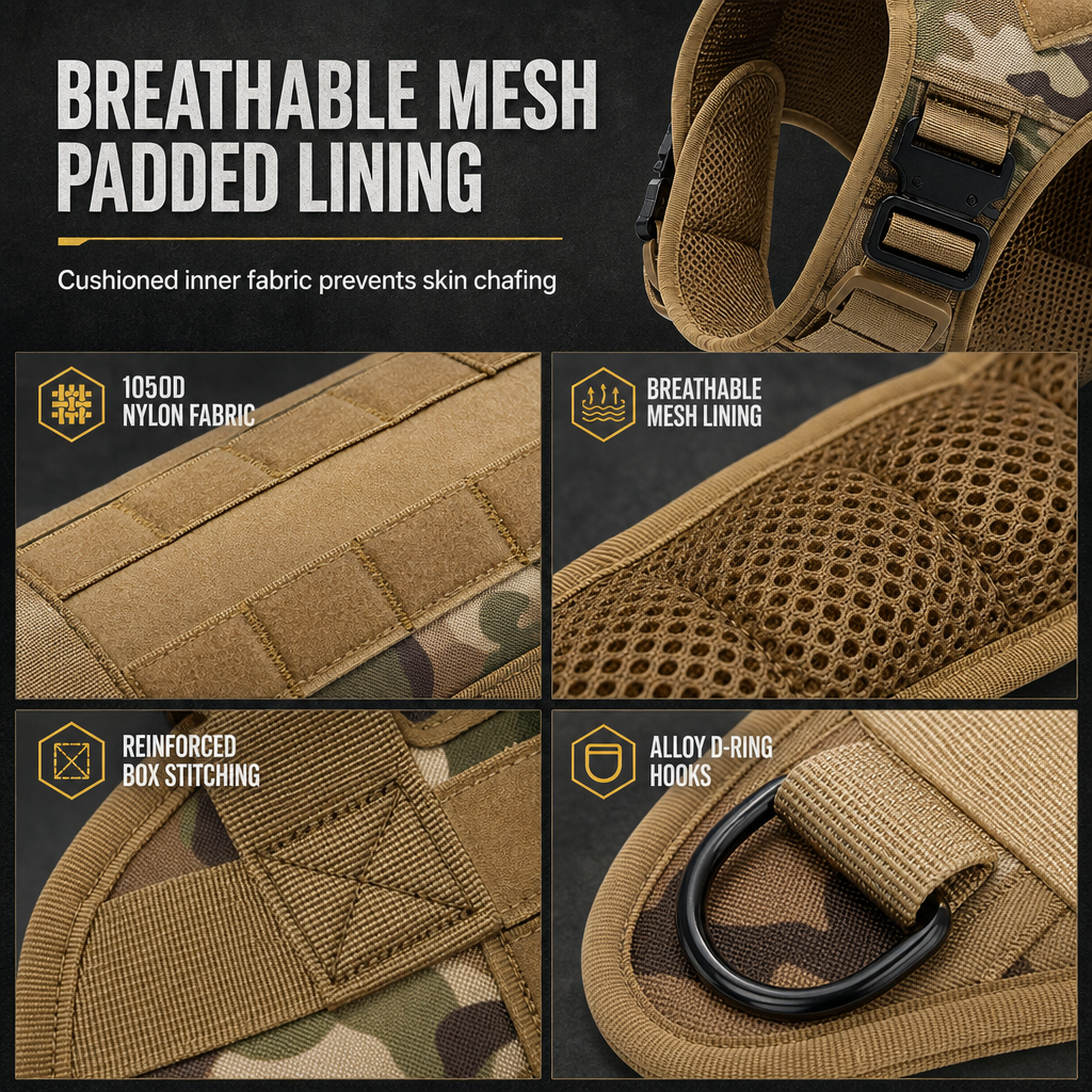 Tactical Dog Harness Heavy Duty Pet Working Vest for Medium and Large Dogs Quick Release Training Vest for Outdoor Activities