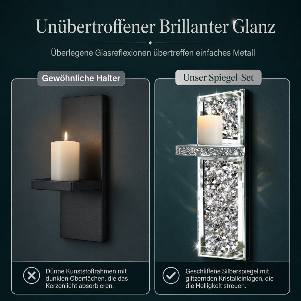 ⏳Begrenzte Zeit 50% Rabatt💥2er-Set Silberne, verspiegelte Kristall-Kerzenhalter mit Acryl-Kristallbrocken für Wohnzimmer, Esszimmer und als Wohndekoration