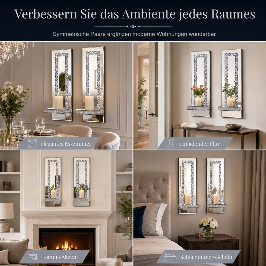 ⏳Begrenzte Zeit 50% Rabatt💥2er-Set Silberne, verspiegelte Kristall-Kerzenhalter mit Acryl-Kristallbrocken für Wohnzimmer, Esszimmer und als Wohndekoration