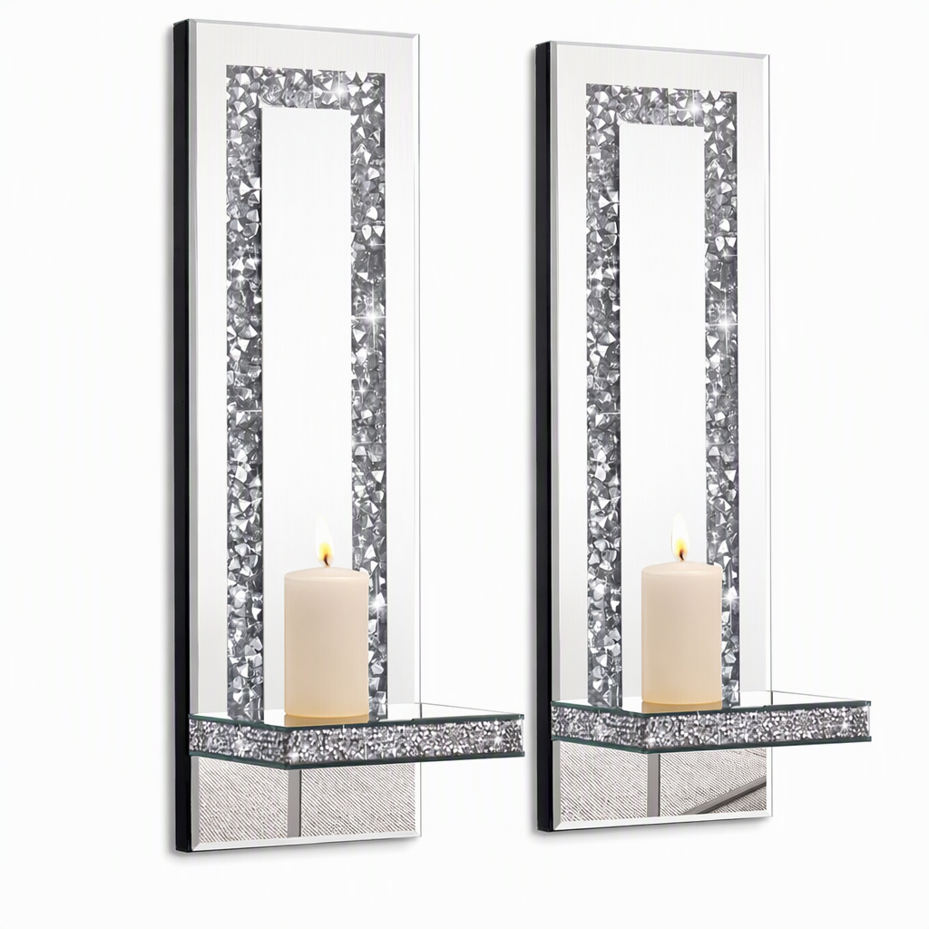 ⏳Begrenzte Zeit 50% Rabatt💥2er-Set Silberne, verspiegelte Kristall-Kerzenhalter mit Acryl-Kristallbrocken für Wohnzimmer, Esszimmer und als Wohndekoration