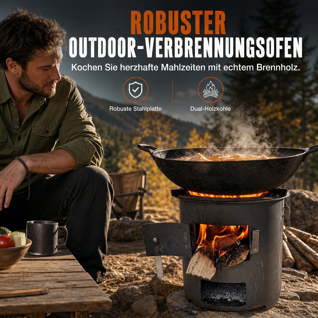 🏕️ 50 % RABATT 🔥 Tragbarer Holz-Kohle Ofen, multifunktional zum Campen, Grillen und Heizen