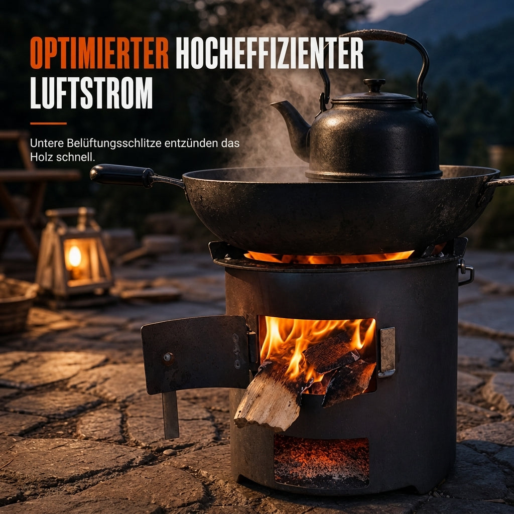 🏕️ 50 % RABATT 🔥 Tragbarer Holz-Kohle Ofen, multifunktional zum Campen, Grillen und Heizen