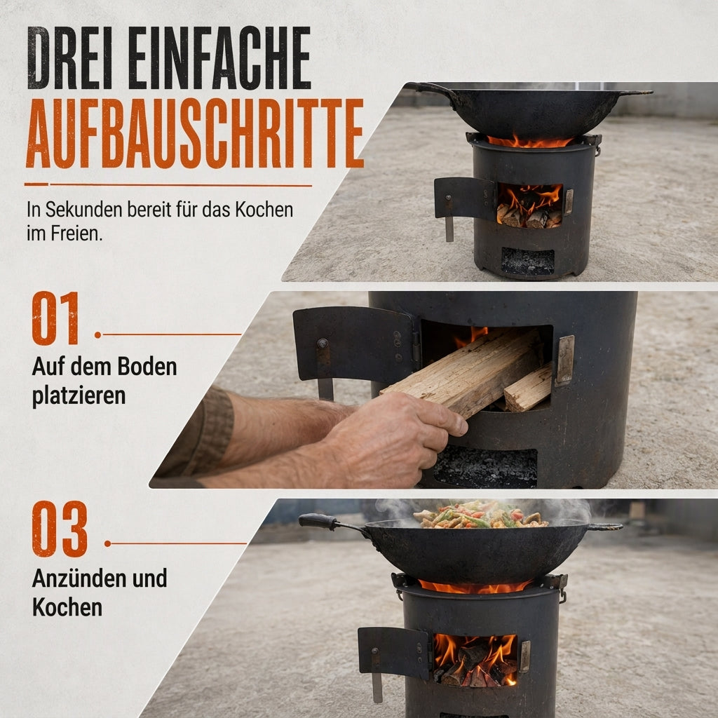 🏕️ 50 % RABATT 🔥 Tragbarer Holz-Kohle Ofen, multifunktional zum Campen, Grillen und Heizen