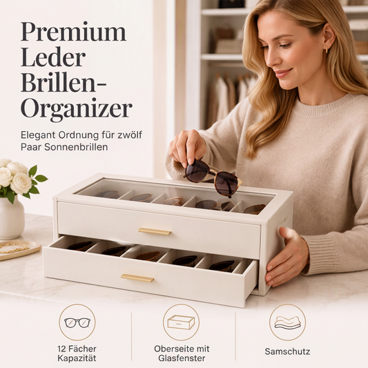 🌟Begrenzte Zeit 50% Rabatt🕶️2-stöckige Sonnenbrillen-Aufbewahrungsbox mit transparenter Glasoberseite zur Präsentation