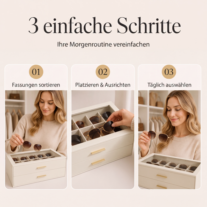 🌟Begrenzte Zeit 50% Rabatt🕶️2-stöckige Sonnenbrillen-Aufbewahrungsbox mit transparenter Glasoberseite zur Präsentation