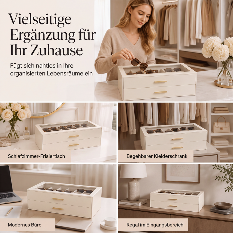 🌟Begrenzte Zeit 50% Rabatt🕶️2-stöckige Sonnenbrillen-Aufbewahrungsbox mit transparenter Glasoberseite zur Präsentation