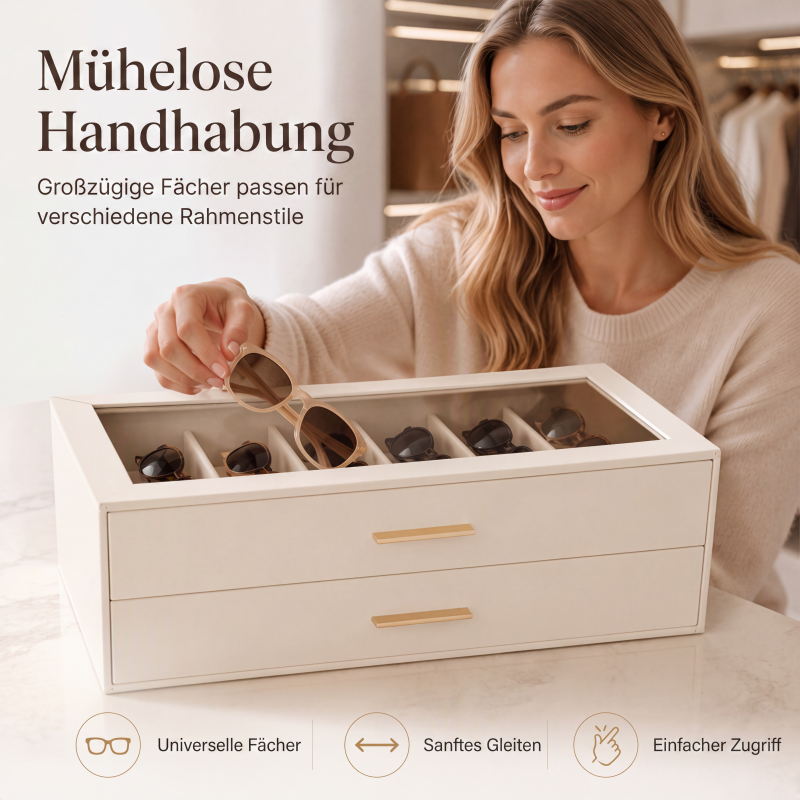 🌟Begrenzte Zeit 50% Rabatt🕶️2-stöckige Sonnenbrillen-Aufbewahrungsbox mit transparenter Glasoberseite zur Präsentation