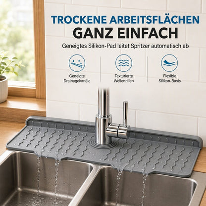 ⏳Begrenzte Zeit 50% Rabatt💥Zuschneidbarer Spritzschutz für Wasserhähne aus lebensmittelechtem Silikon, verdickte schräge Abtropfmatte für Küchenspülen mit Muster