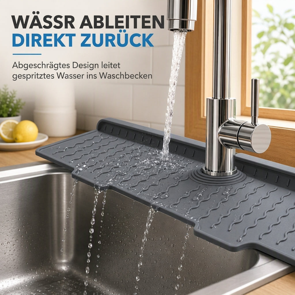 ⏳Begrenzte Zeit 50% Rabatt💥Zuschneidbarer Spritzschutz für Wasserhähne aus lebensmittelechtem Silikon, verdickte schräge Abtropfmatte für Küchenspülen mit Muster