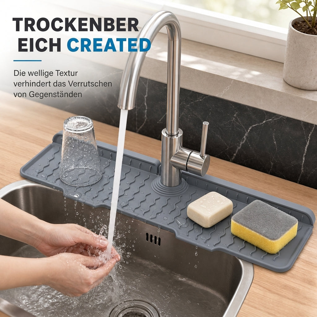 ⏳Begrenzte Zeit 50% Rabatt💥Zuschneidbarer Spritzschutz für Wasserhähne aus lebensmittelechtem Silikon, verdickte schräge Abtropfmatte für Küchenspülen mit Muster