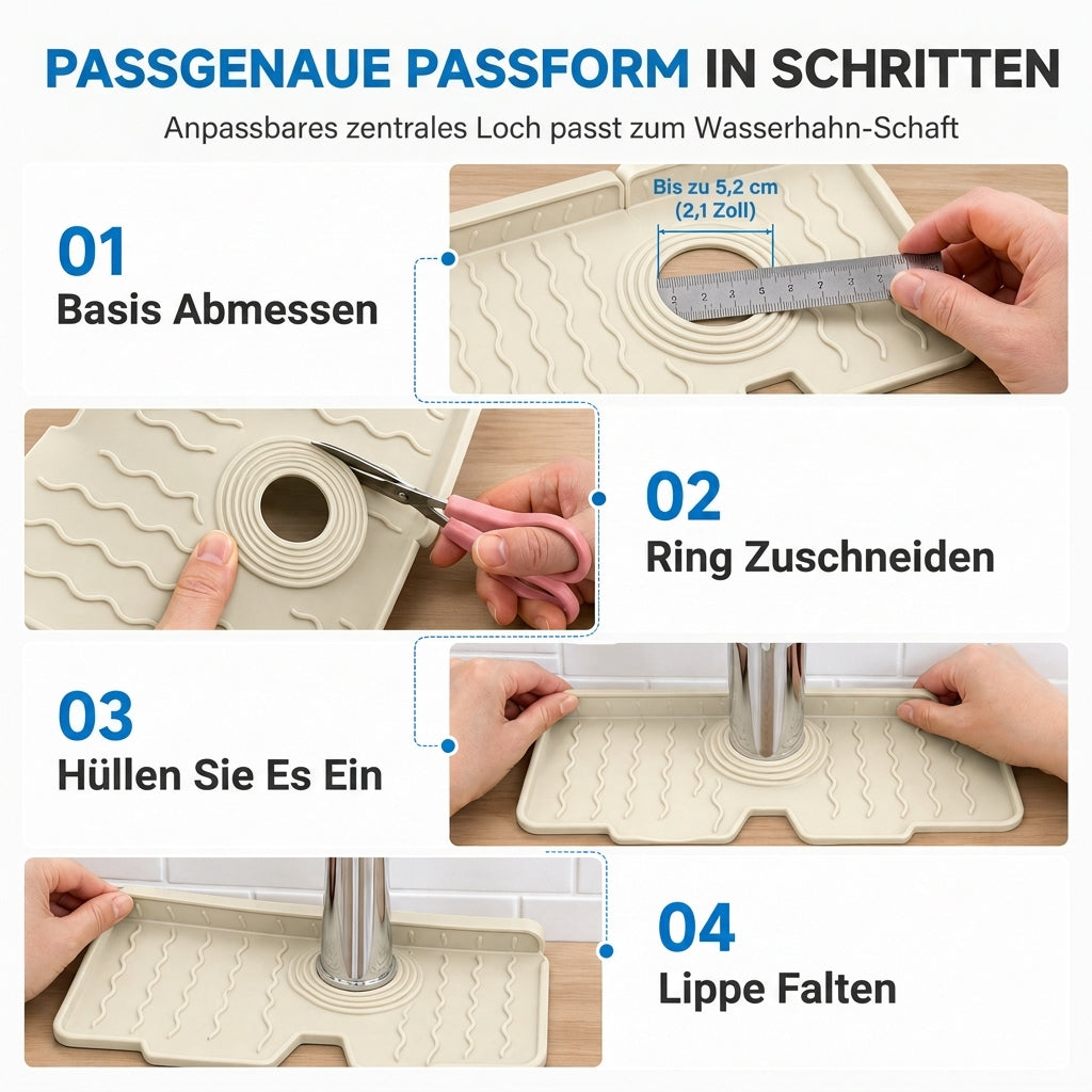 ⏳Begrenzte Zeit 50% Rabatt💥Zuschneidbarer Spritzschutz für Wasserhähne aus lebensmittelechtem Silikon, verdickte schräge Abtropfmatte für Küchenspülen mit Muster