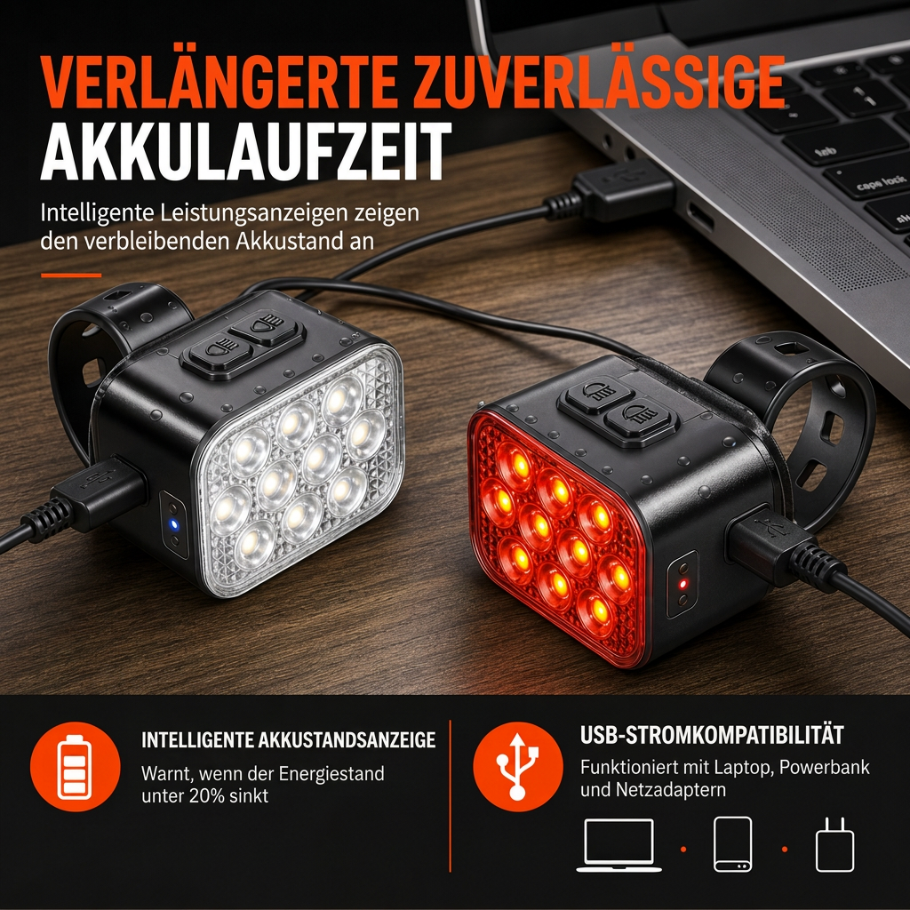 ⏳Begrenzte Zeit 50% Rabatt💥Helles Fahrradlicht-Set mit Frontscheinwerfer und Rücklicht für Nachtsicherheit Warnung Mountainbike Zubehör