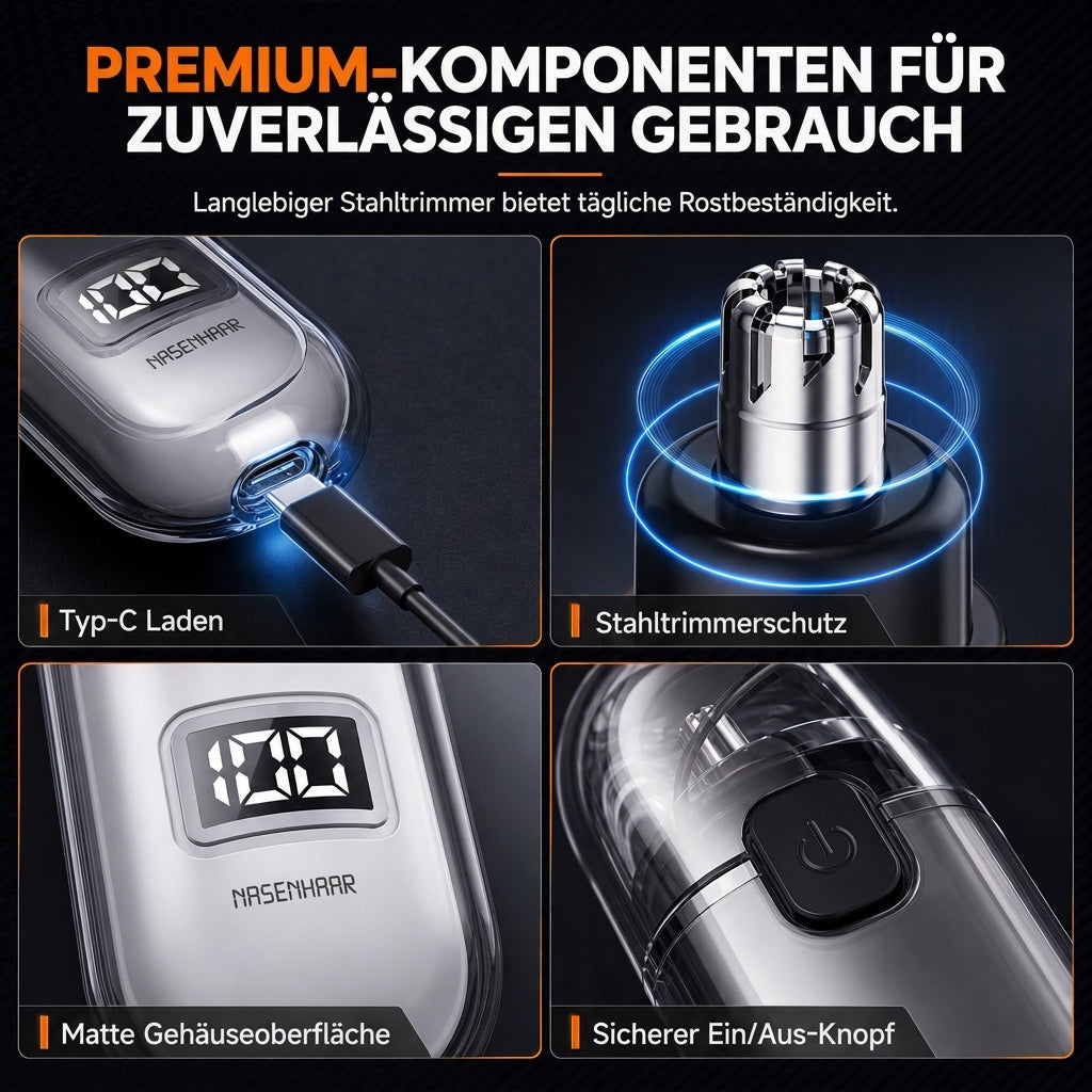 ⏳Begrenzte Zeit 50% Rabatt💥Aufladbarer Nasenhaartrimmer mit waschbarem Scherkopf – Elektrischer Grooming Clipper für Damen und Herren