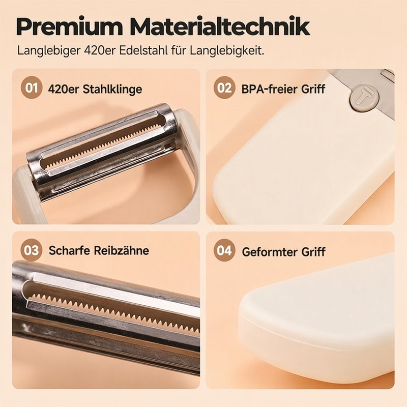 ⏳Begrenzte Zeit 50% Rabatt💥3-in-1 Gemüseschäler und -reibe mit Klingen aus 420 Edelstahl
