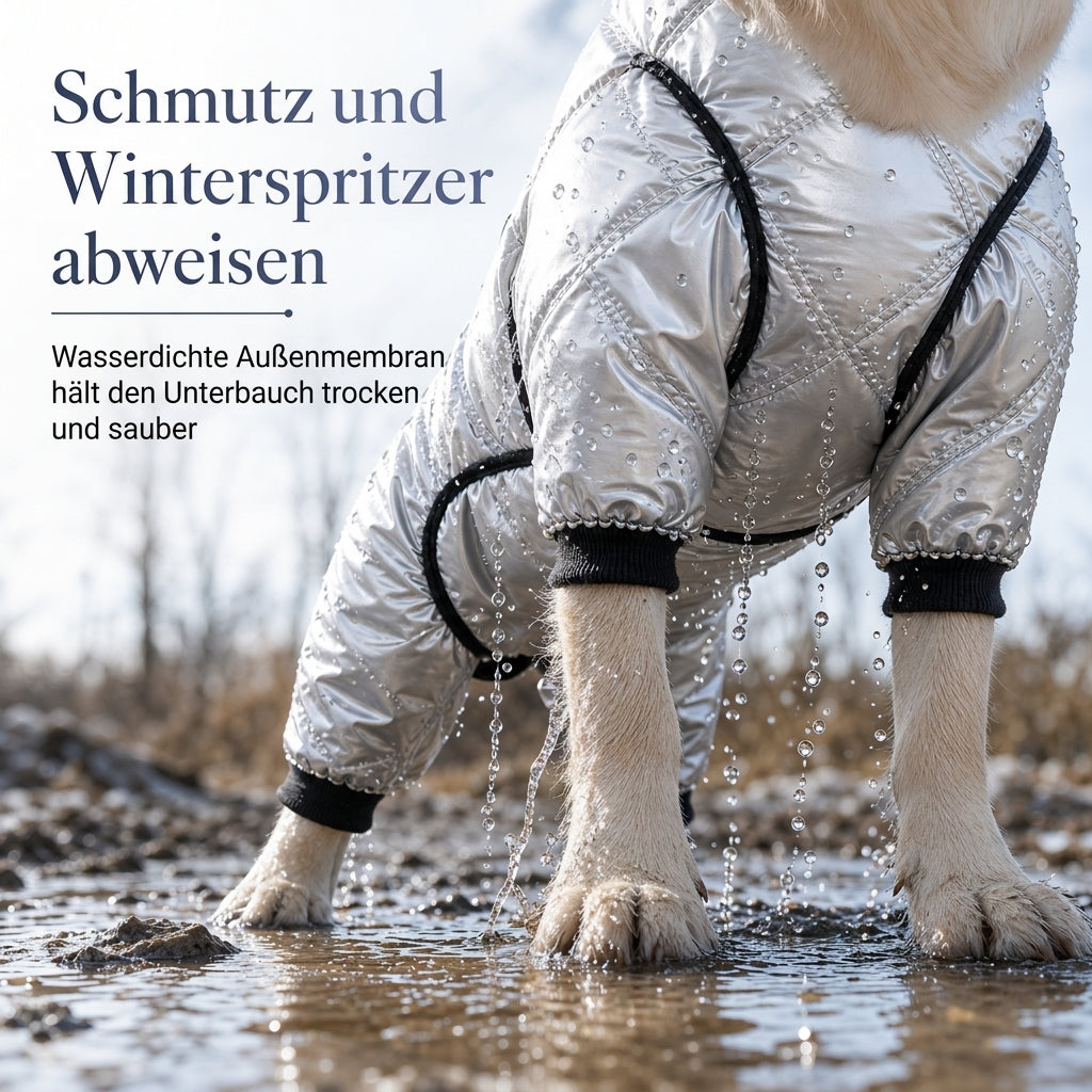 ⏳Begrenzte Zeit 50% Rabatt🐾 Wasserdichter Overall mit Vollabdeckung, gefüttert mit Fleece, dicker warmer vierbeiniger Mantel für Hunde im Winter