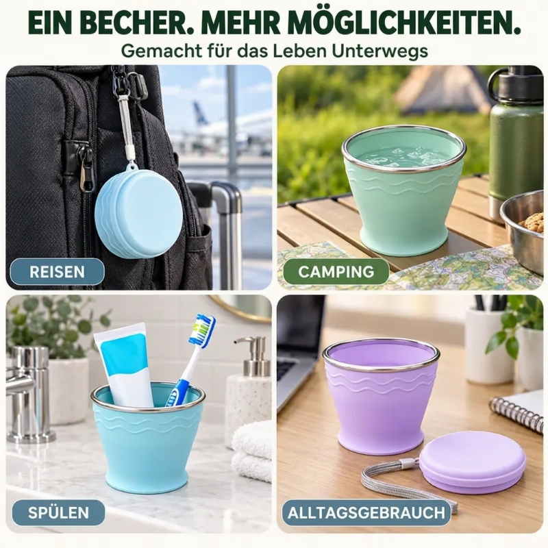 ⏳Begrenzte Zeit 50% Rabatt💥Tragbarer, zusammenklappbarer Reisebecher aus Silikon