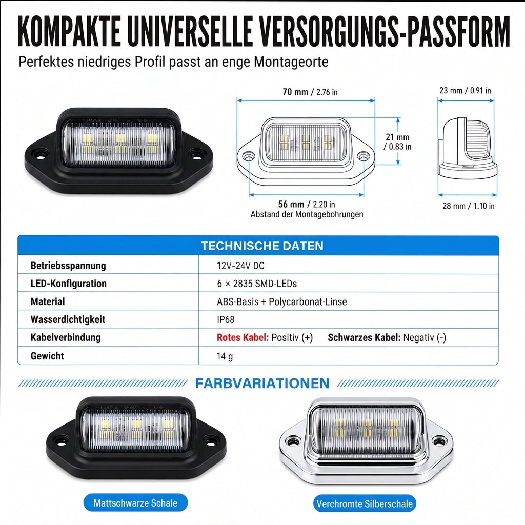 ⏳Begrenzte Zeit 50% Rabatt💥6-LED-Kennzeichenleuchte 12V 24V Universal-Weißsignalarmatur Arbeitsleuchte für Autos LKW Wohnmobile Anhänger