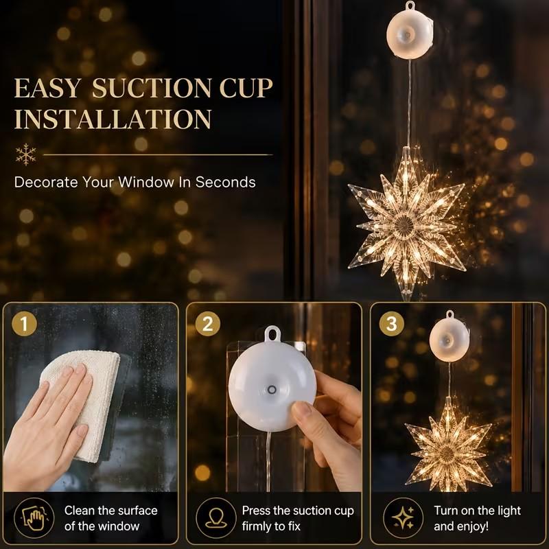 🎄❄️ DIY-Weihnachts-Schneeflocken-LED-Lichter mit Saugnäpfen ✨ | Batteriebetrieben, warmes Licht und mehrfarbig, Fensterlichter mit Saugnäpfen, Weihnachtsdekoration für Zuhause und Partys