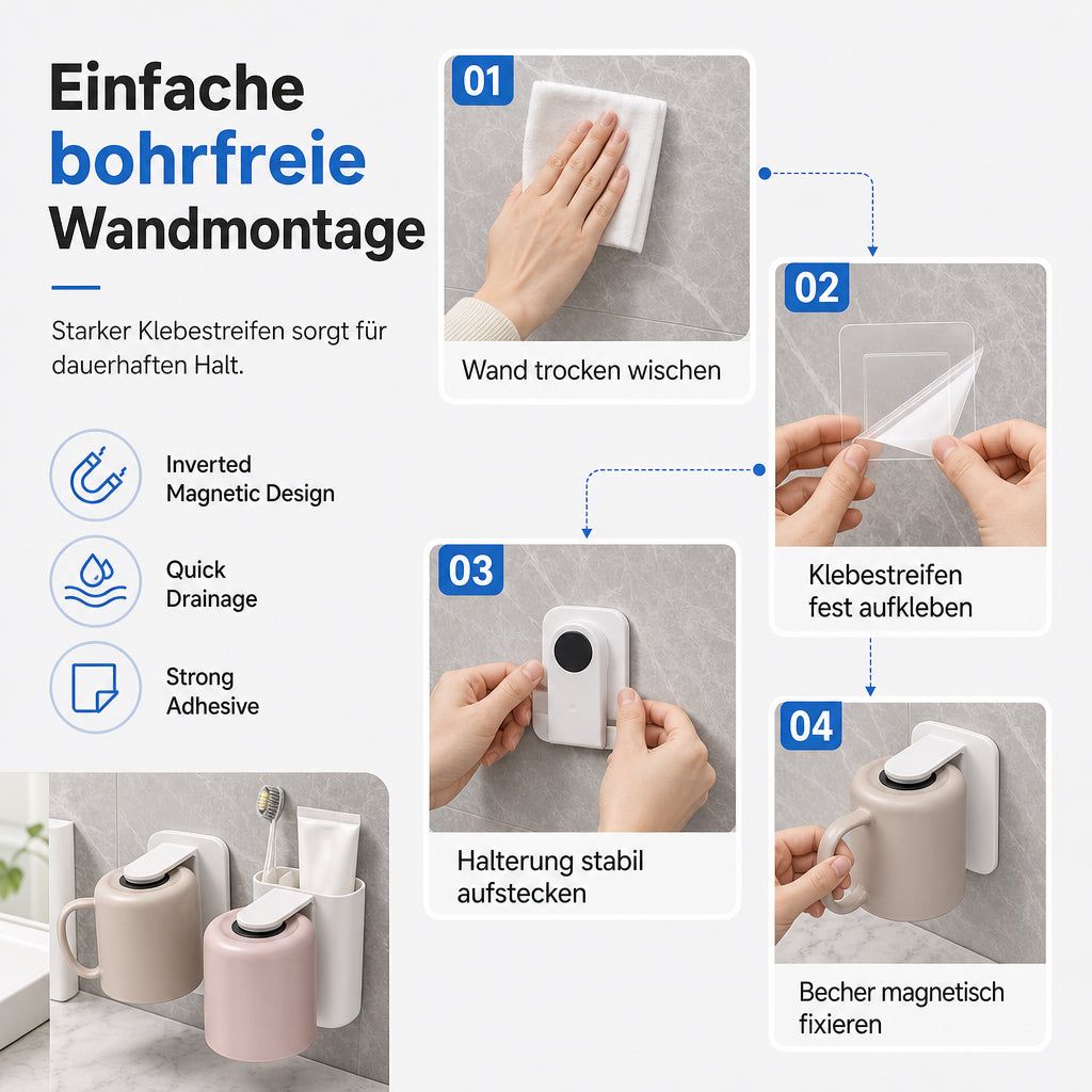🧲 Begrenzte Zeit 50% Rabatt 🛁 Wandmontierter Zahnbürstenhalter ohne Bohren