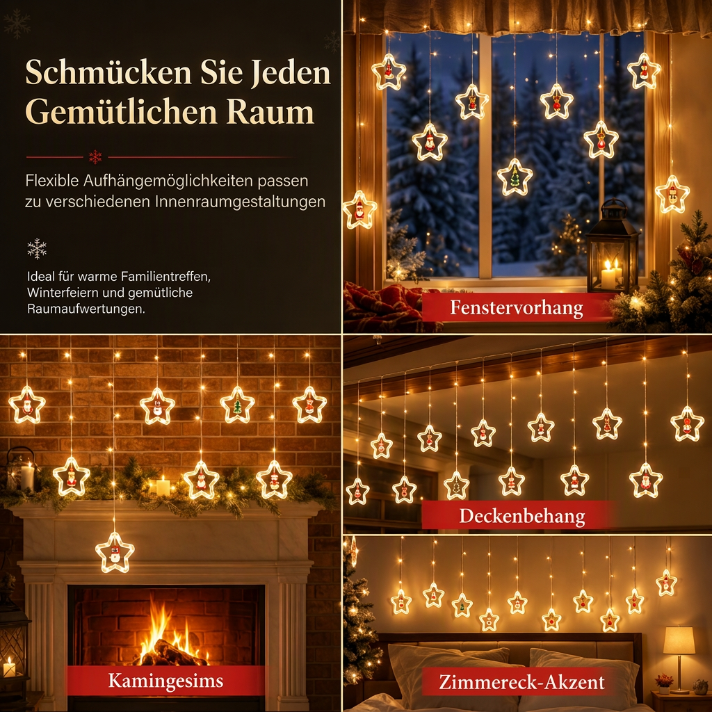 🎄 Begrenzte Zeit 50% Rabatt 💡 LED-Weihnachts-Eiszapfen-Lichterkette, USB-betrieben, hängende Lichter mit Stern- und Weihnachtsbaumring für Weihnachtsfensterdekoration