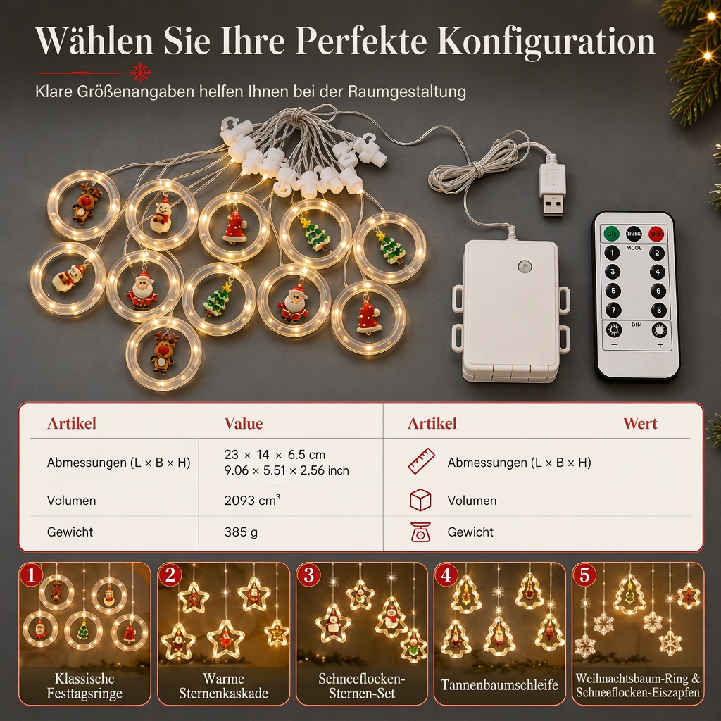 🎄 Begrenzte Zeit 50% Rabatt 💡 LED-Weihnachts-Eiszapfen-Lichterkette, USB-betrieben, hängende Lichter mit Stern- und Weihnachtsbaumring für Weihnachtsfensterdekoration