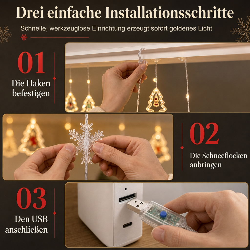 🎄 Begrenzte Zeit 50% Rabatt 💡 LED-Weihnachts-Eiszapfen-Lichterkette, USB-betrieben, hängende Lichter mit Stern- und Weihnachtsbaumring für Weihnachtsfensterdekoration