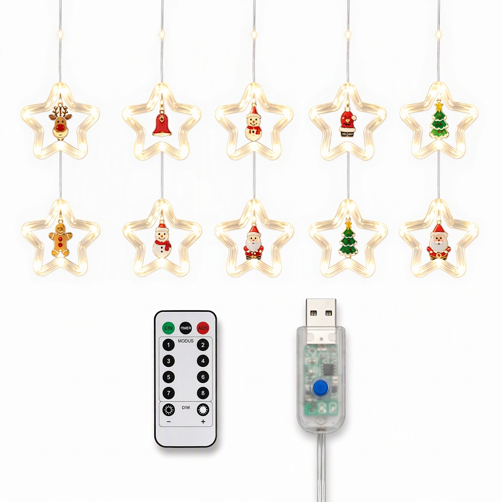 🎄 Begrenzte Zeit 50% Rabatt 💡 LED-Weihnachts-Eiszapfen-Lichterkette, USB-betrieben, hängende Lichter mit Stern- und Weihnachtsbaumring für Weihnachtsfensterdekoration