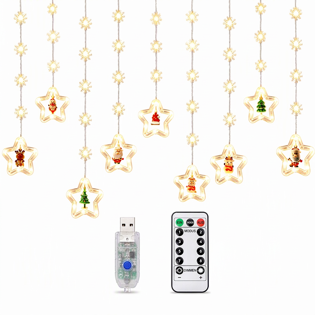 🎄 Begrenzte Zeit 50% Rabatt 💡 LED-Weihnachts-Eiszapfen-Lichterkette, USB-betrieben, hängende Lichter mit Stern- und Weihnachtsbaumring für Weihnachtsfensterdekoration